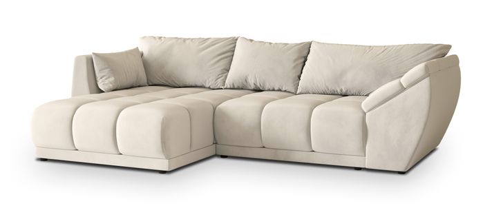 Canapé D'angle Orenti Crème En Velours Avec Fonction De Couchage