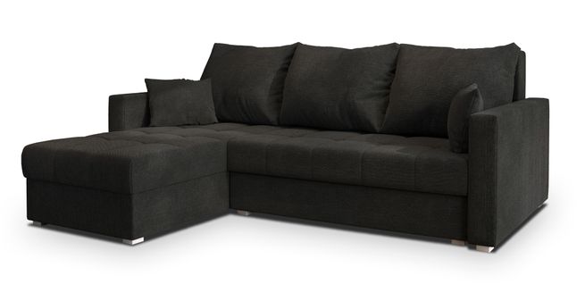 Canapé D'angle Nida Noir En Tissu Texturé Avec Fonction De Couchage
