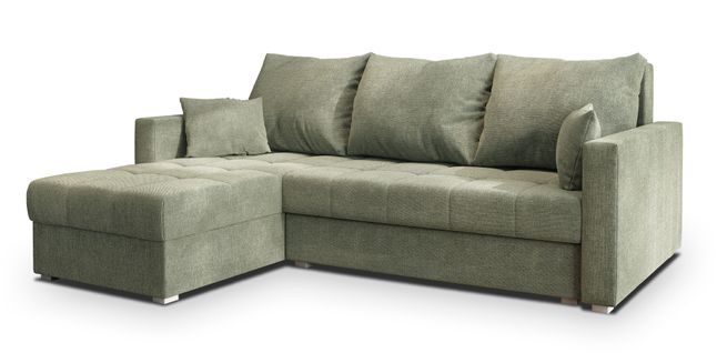 Canapé D'angle Nida Vert En Tissu Texturé Avec Fonction De Couchage