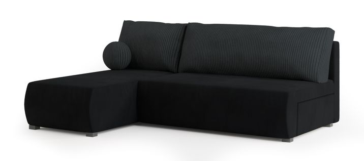 Canapé D'angle Parvelo Noir En Peluche Avec Fonction De Couchage