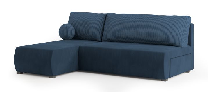 Canapé D'angle Parvelo Bleu En Peluche Avec Fonction De Couchage