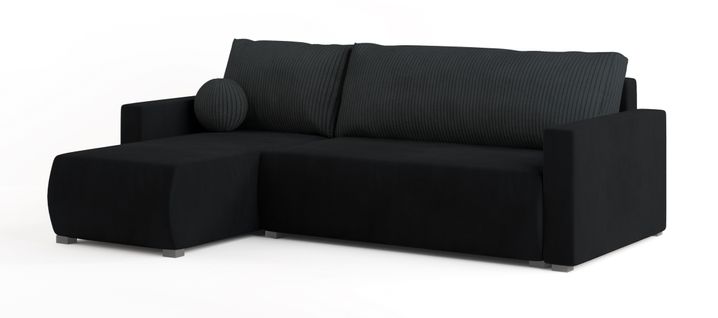Canapé D'angle Sorge Noir En Peluche Avec Fonction De Couchage