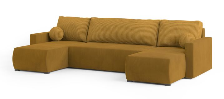 Canapé D'angle Tessun Jaune En Peluche Avec Fonction De Couchage