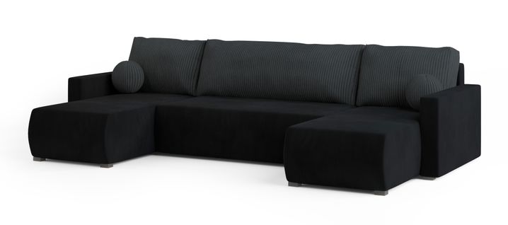 Canapé D'angle Tessun Noir En Peluche Avec Fonction De Couchage