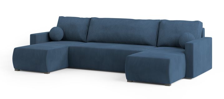 Canapé D'angle Tessun Bleu En Peluche Avec Fonction De Couchage