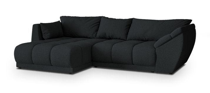 Canapé D'angle Orenti Noir En Bouclé Avec Fonction De Couchage