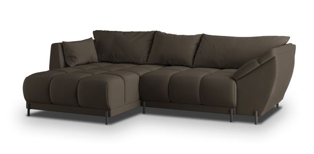 Canapé D'angle Vestano  Marron En Velours Avec Fonction De Couchage