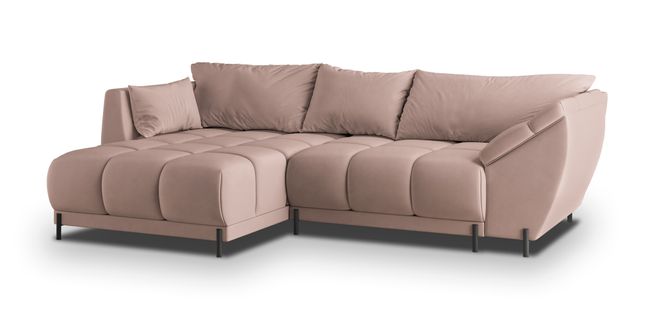 Canapé D'angle Vestano  Rose En Velours Avec Fonction De Couchage