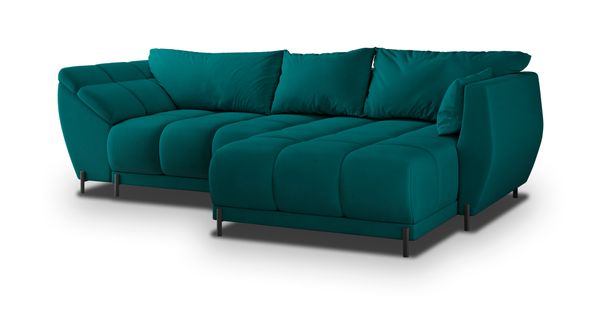 Canapé D'angle Vestano  Bleu En Velours Avec Fonction De Couchage