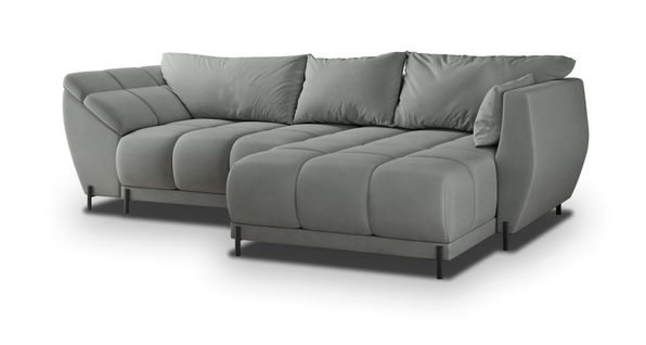 Canapé D'angle Vestano  Gris En Velours Avec Fonction De Couchage