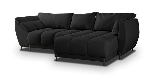 Canapé D'angle Vestano  Noir En Velours Avec Fonction De Couchage