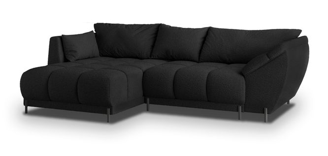 Canapé D'angle Vestano  Noir En Bouclé Avec Fonction De Couchage