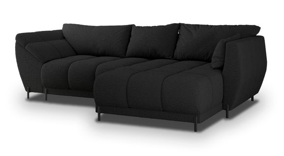 Canapé D'angle Vestano  Noir En Bouclé Avec Fonction De Couchage