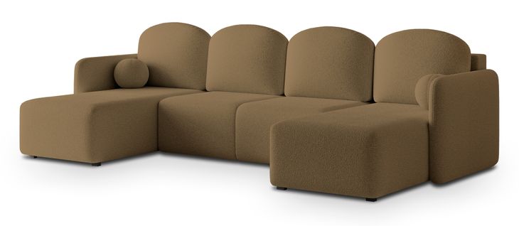 Canapé D'angle Nubero Orange En Bouclé Avec Fonction De Couchage