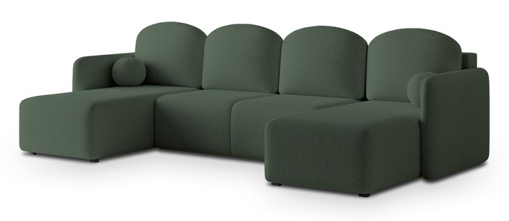Canapé D'angle Nubero Vert En Bouclé Avec Fonction De Couchage