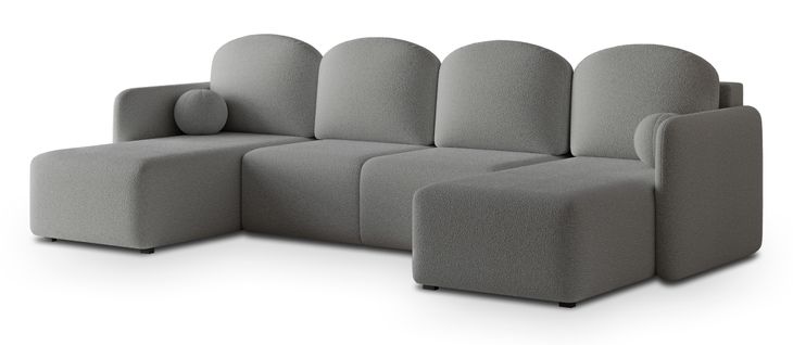 Canapé D'angle Nubero Gris En Bouclé Avec Fonction De Couchage