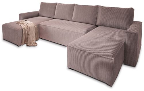 Canapé D'angle Aspra Violet En Velours Côtelé Avec Fonction De Couchage