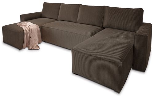 Canapé D'angle Aspra Marron En Velours Côtelé Avec Fonction De Couchage