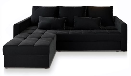 Canapé D'angle Kos Pik Noir En Peluche Avec Fonction De Couchage