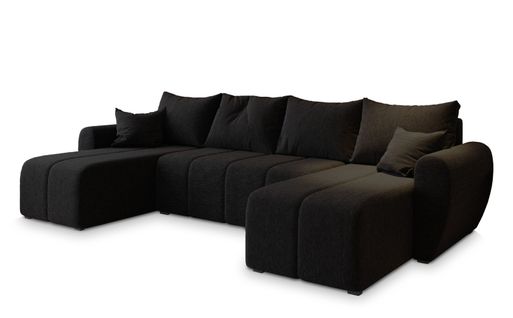 Canapé D'angle Madison Noir En Tissu Texturé Avec Fonction De Couchage