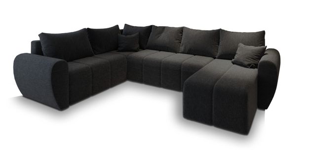 Canapé D'angle Madison Noir En Tissu Texturé Avec Fonction De Couchage