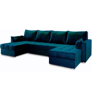Canapé D'angle Nako Bleu En Peluche Avec Fonction De Couchage