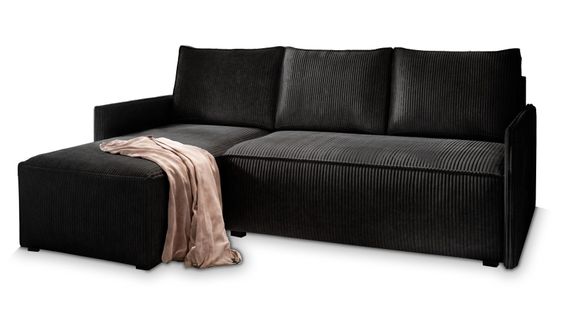 Canapé D'angle Perusi Noir En Velours Côtelé Avec Fonction De Couchage