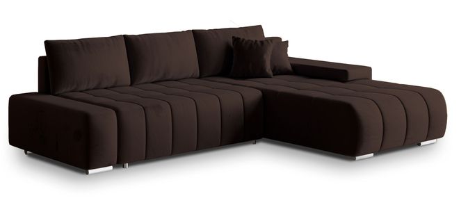 Canapé D'angle Alese Marron En Velours Avec Fonction De Couchage