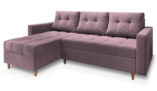 Canapé D'angle Milo Rose En Peluche Avec Fonction De Couchage