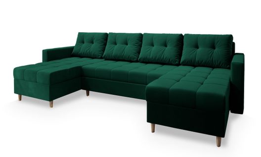 Canapé D'angle Milo Vert Sapin En Peluche Avec Fonction De Couchage