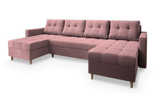 Canapé D'angle Milo Rose En Peluche Avec Fonction De Couchage