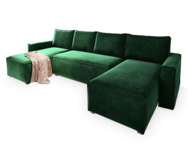 Canapé D'angle Deni Vert Sapin En Velours Avec Fonction De Couchage