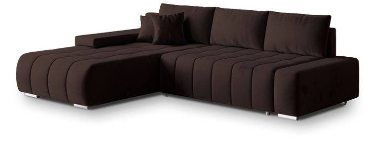 Canapé D'angle Alese Marron En Velours Avec Fonction De Couchage