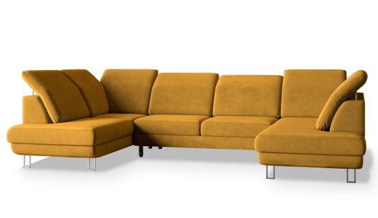 Canapé D'angle Teramo Jaune En Velours Avec Fonction De Couchage