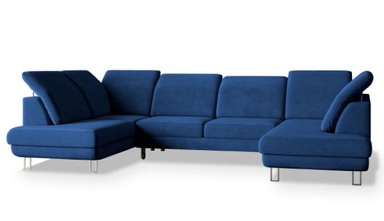 Canapé D'angle Teramo Bleu En Velours Avec Fonction De Couchage