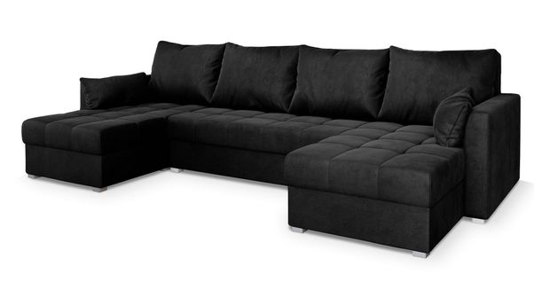 Canapé D'angle Nako Noir En Velours Avec Fonction De Couchage