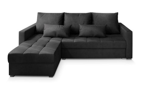 Canapé D'angle Kos Noir En Velours Avec Fonction De Couchage