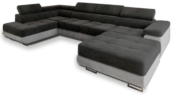 Canapé D'angle Casone Noir En Velours Avec Fonction De Couchage