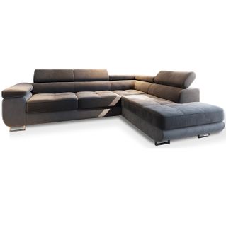 Canapé D'angle Selva Gris En Velours Avec Fonction De Couchage