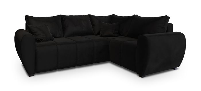 Canapé D'angle Madison Noir En Peluche Avec Fonction De Couchage