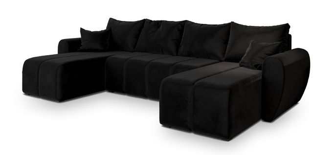 Canapé D'angle Madison Noir En Peluche Avec Fonction De Couchage