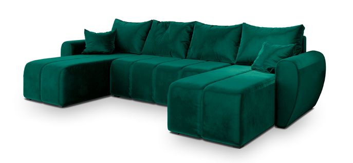 Canapé D'angle Madison Vert Sapin En Peluche Avec Fonction De Couchage