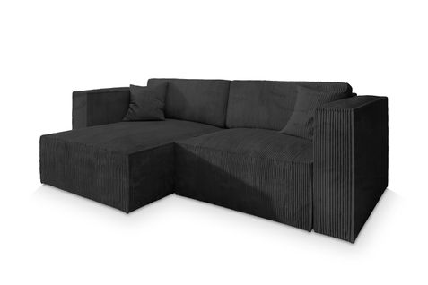 Canapé D'angle Nerio Noir En Velours Côtelé Avec Fonction De Couchage