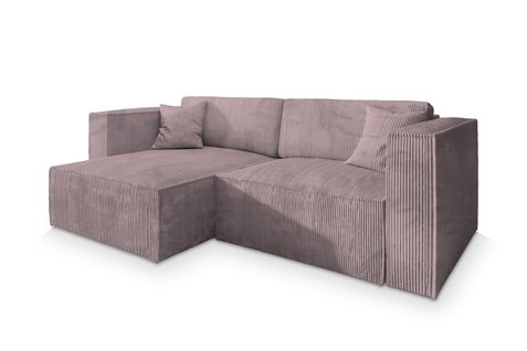 Canapé D'angle Nerio Violet En Velours Côtelé Avec Fonction De Couchage