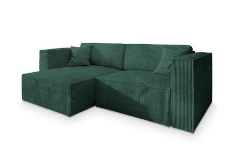 Canapé D'angle Nerio Vert Sapin En Velours Côtelé Avec Fonction De Couchage