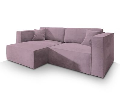 Canapé D'angle Nerio Violet En Velours Avec Fonction De Couchage