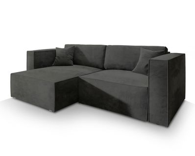 Canapé D'angle Nerio Noir En Velours Avec Fonction De Couchage