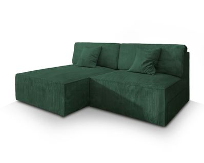 Canapé D'angle Fioro Vert Sapin En Velours Côtelé Avec Fonction De Couchage