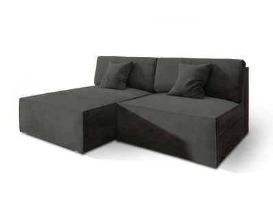 Canapé D'angle Fioro Noir En Velours Avec Fonction De Couchage