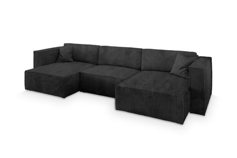 Canapé D'angle Sarmo Noir En Velours Côtelé Avec Fonction De Couchage